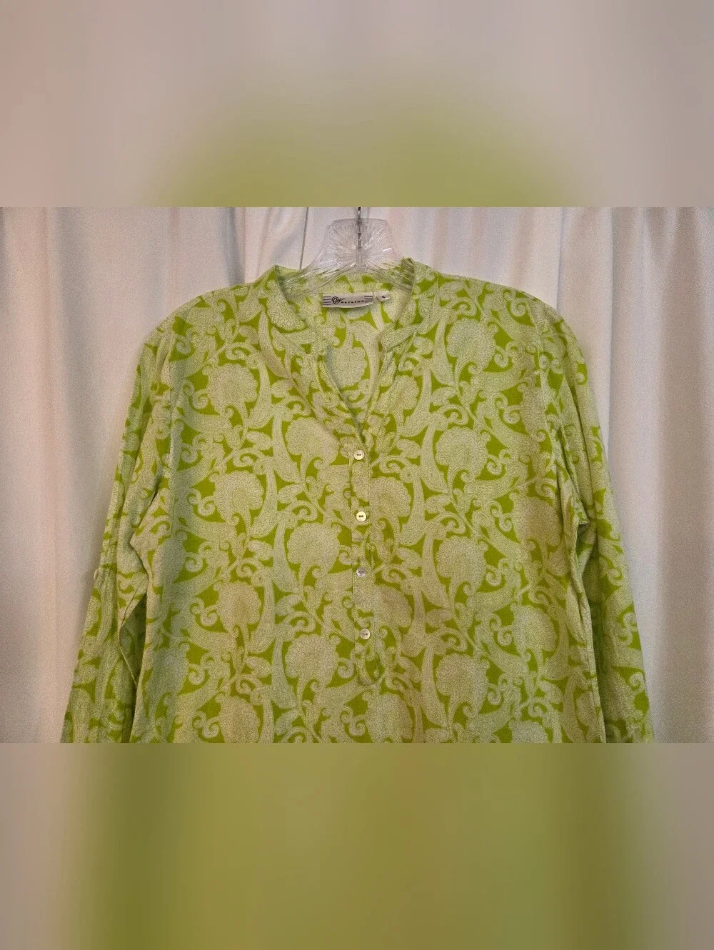 Westside Long Sleeve Lime Green Patterned Cotton Dress Size S - Picture 2 of 9